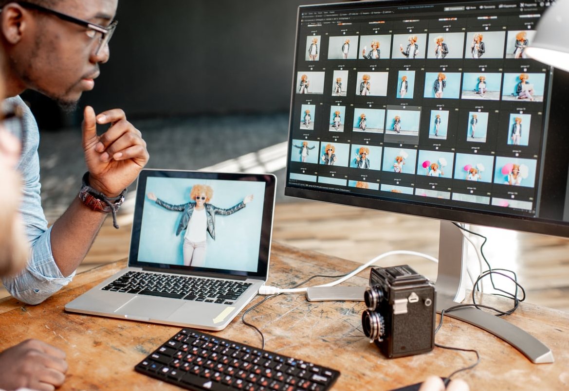 laptop with photos